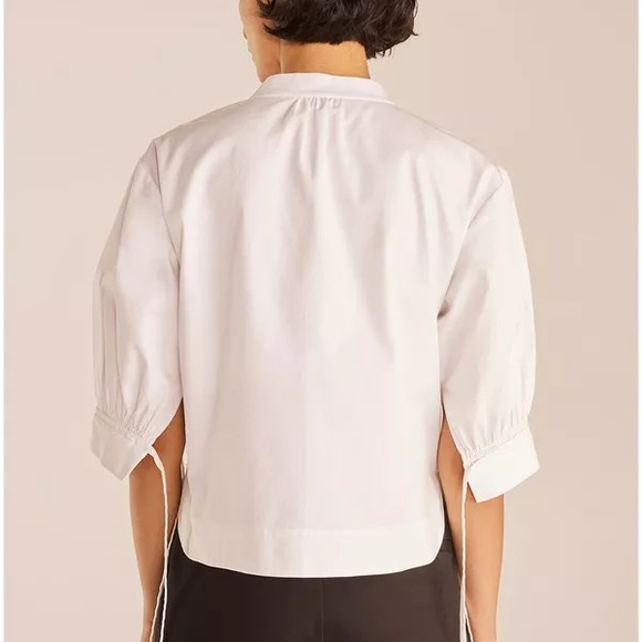 Rebecca Taylor White Short Sleeve V-Neck Twill Blouse - Picture 2 of 12